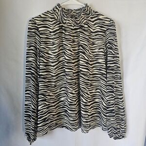 J. Crew Zebra Print Smocked Neck Long Sleeve Blouse Women Size S